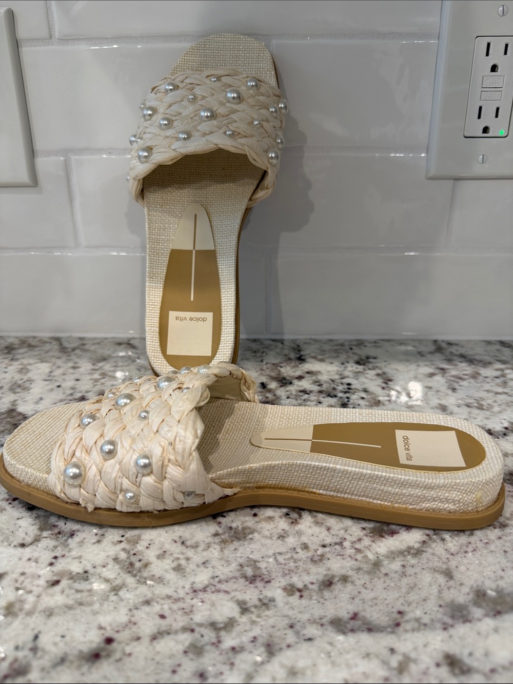 Dolce Vita Cream Braided Pearl-Embellished Slide